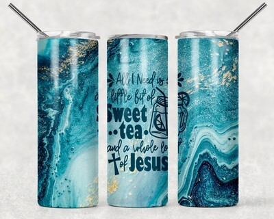 Sweet Tea and Jesus Aqua Blue Beach Glitter Tumbler