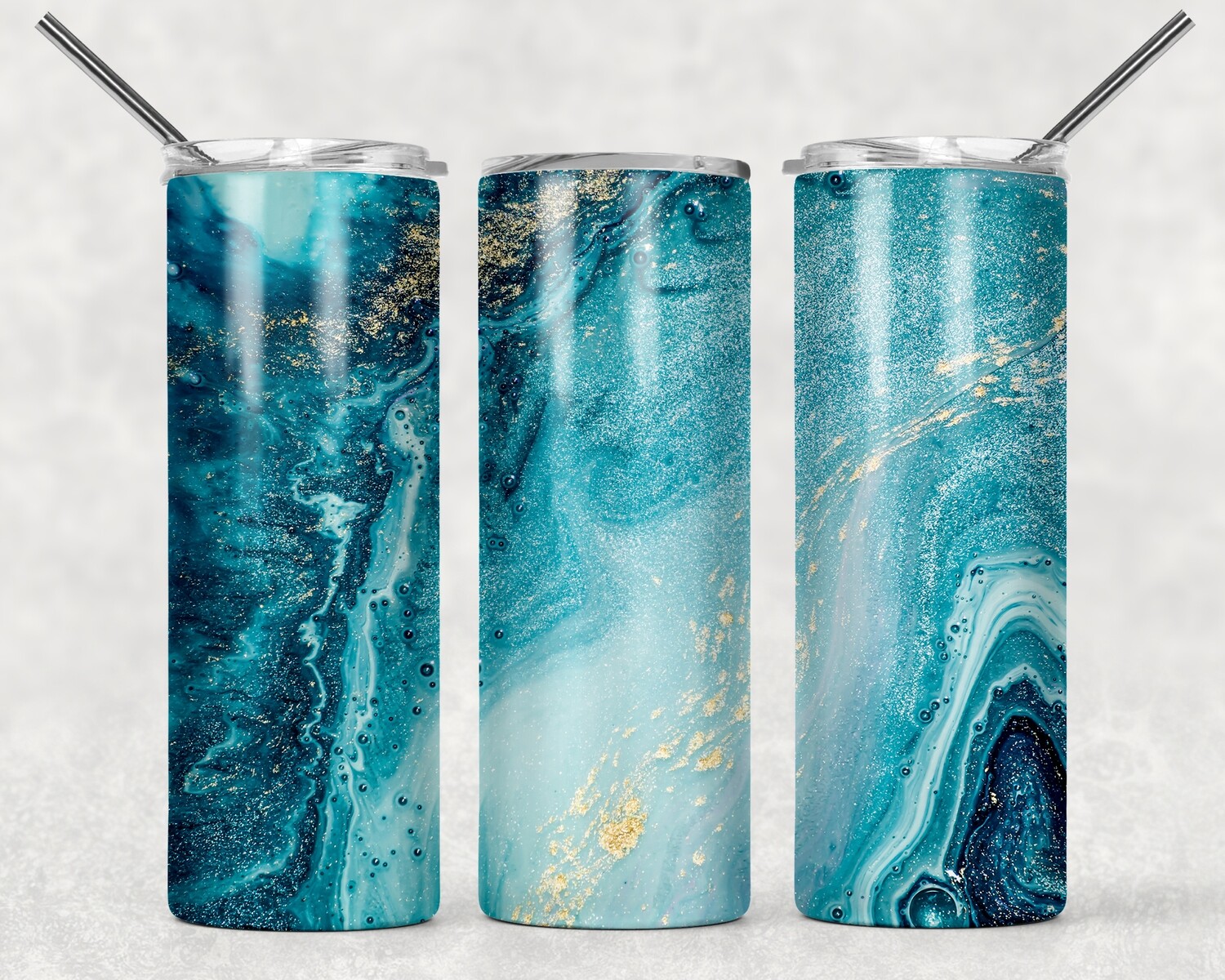 Aqua Blue Beach Glitter Tumbler