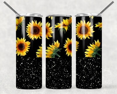 Sunflower Black Glitter Tumbler
