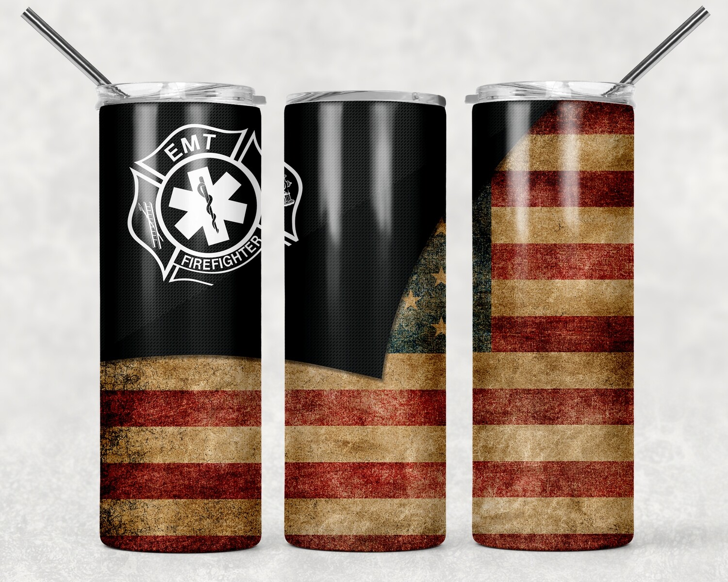 EMT Firefighter American flag Tumbler