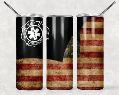 EMT Firefighter American flag Tumbler