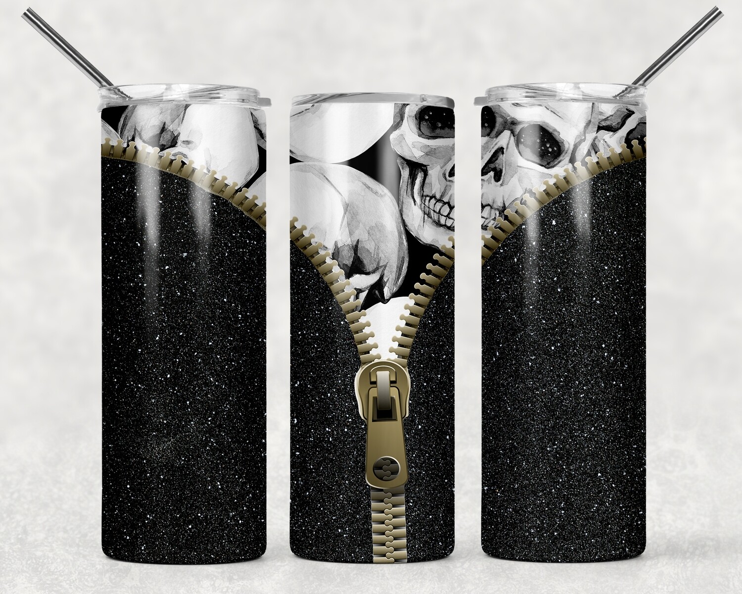 Zip Glitter Skull Tumbler