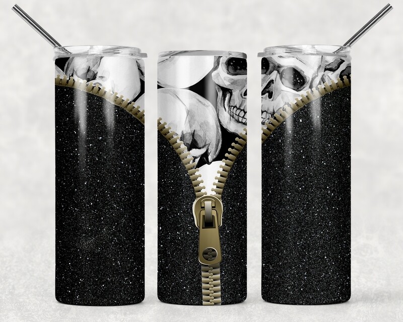 Zip Glitter Skull Tumbler