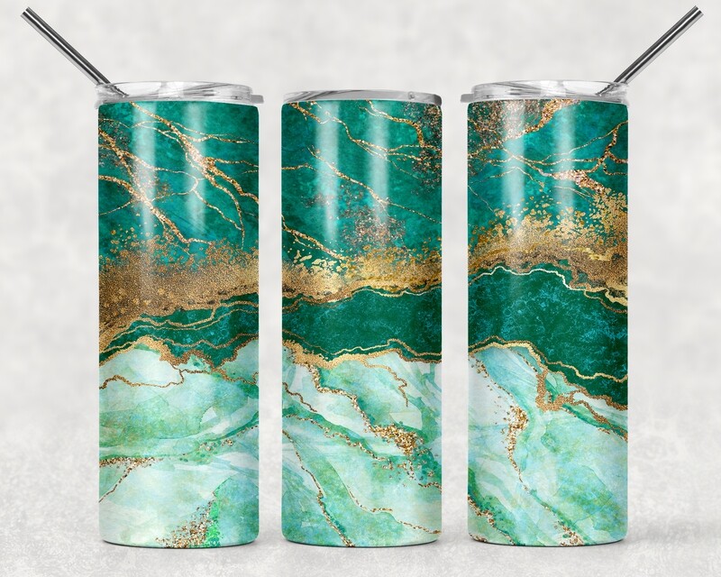 Emerald Green Beach Glitter Gold Tumbler