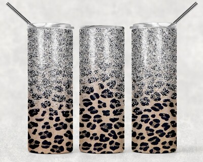 Cheetah Print Leopard Silver Glitter Tumbler