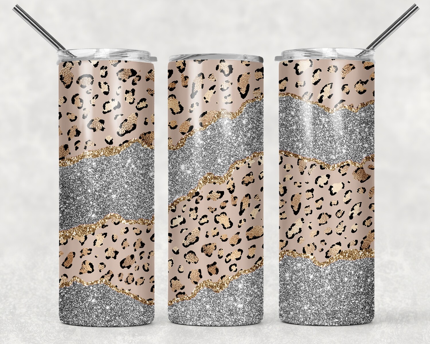 Cheetah Print Silver Glitter Leopard Print Tumbler