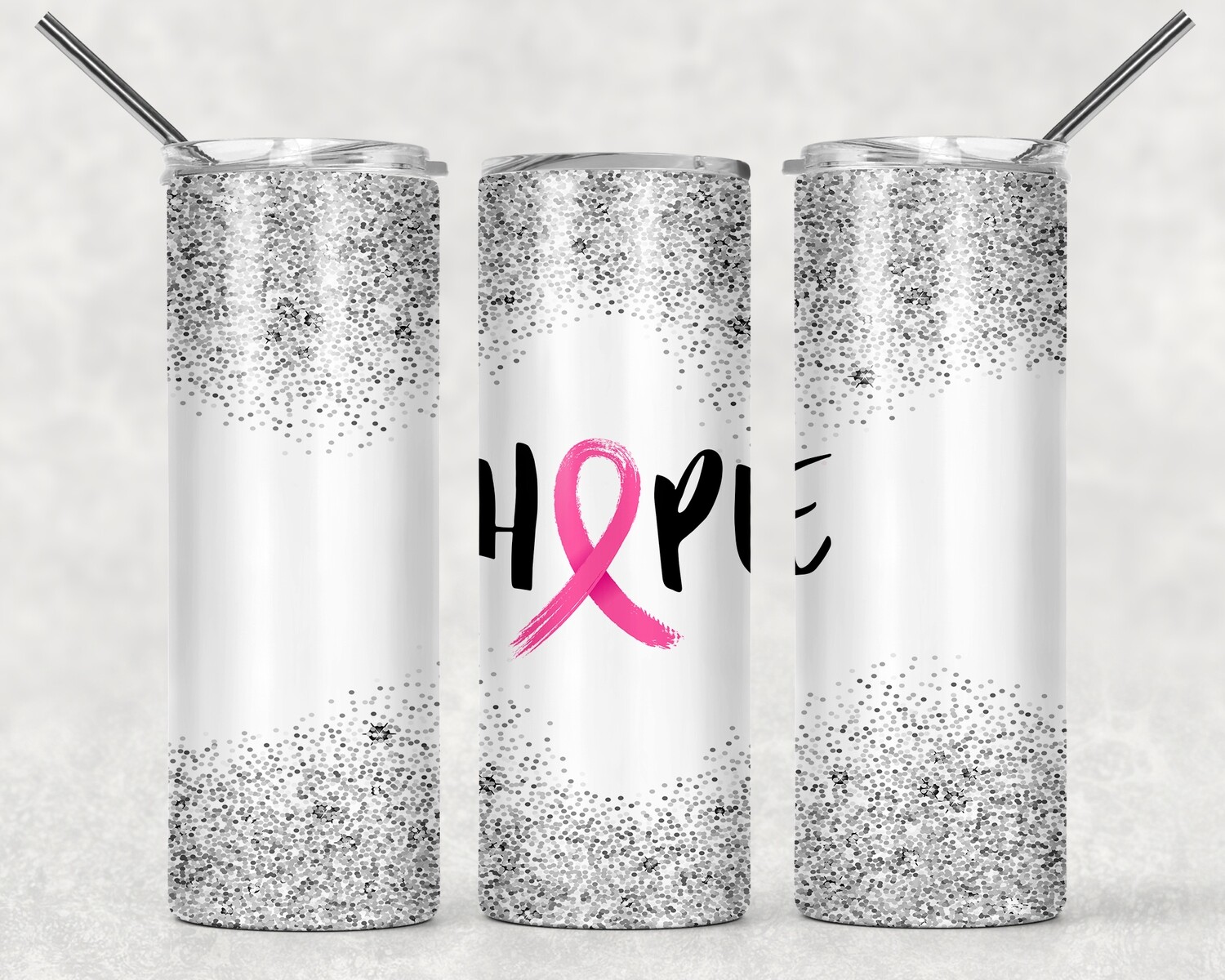 Silver Breast Cancer Awareness Hope Ribbon Tumbler
