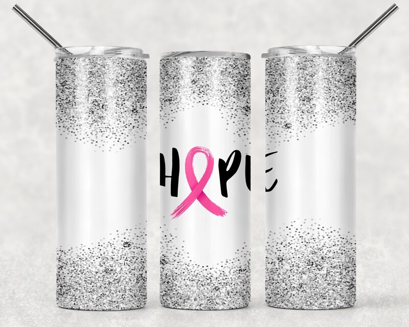 Silver Breast Cancer Awareness Hope Ribbon Tumbler