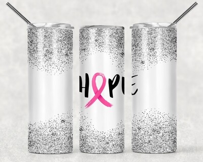 Silver Breast Cancer Awareness Hope Ribbon Tumbler
