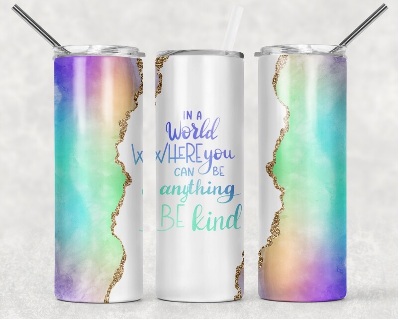 Pastel Rainbow Be Kind Agate Galaxy Tumbler
