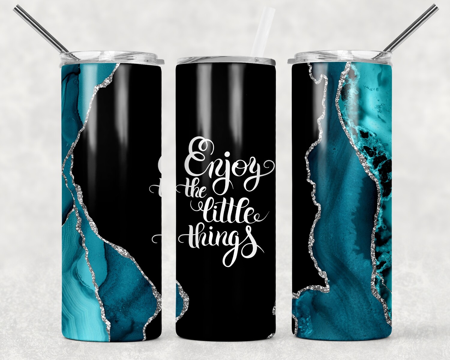 Blue Gold and Black Enjoy the Little Things Agate Tumbler