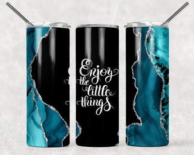 Blue Gold and Black Enjoy the Little Things Agate Tumbler