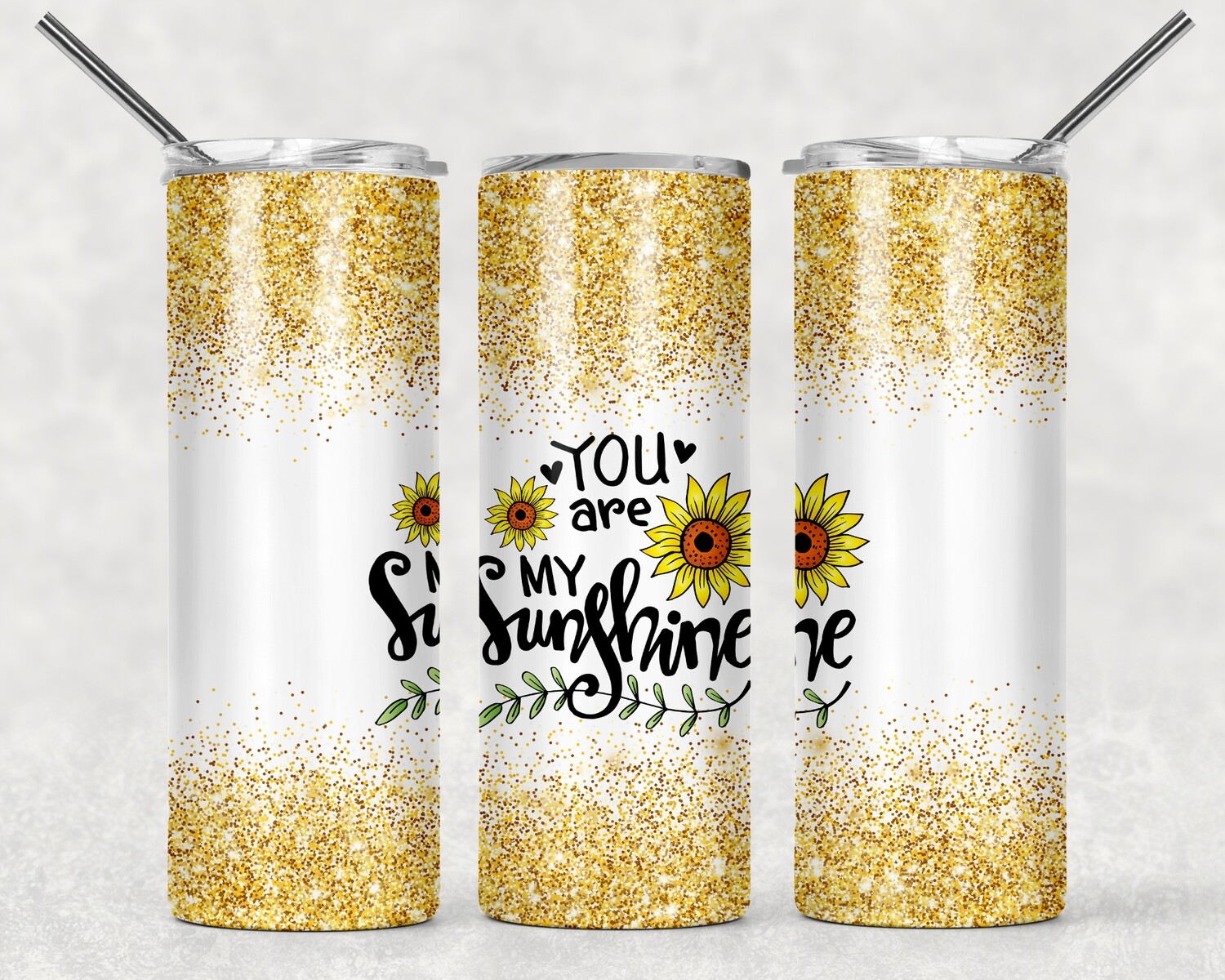 Sunflower You are My Sunshine Glitter Gold Tumbler