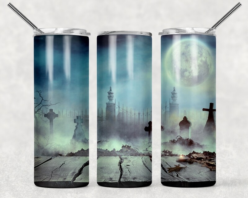 Halloween Spooky Graveyard Background Tumbler
