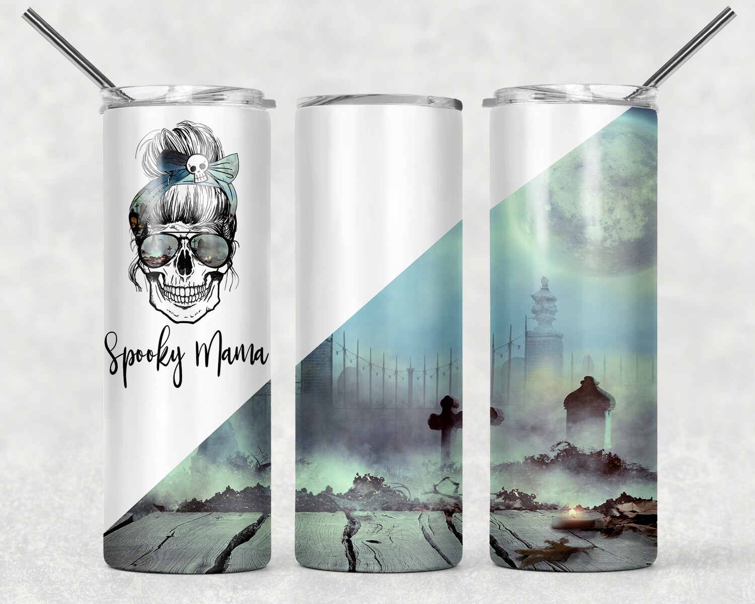 Mom Skull Halloween Spooky Graveyard Background Tumbler