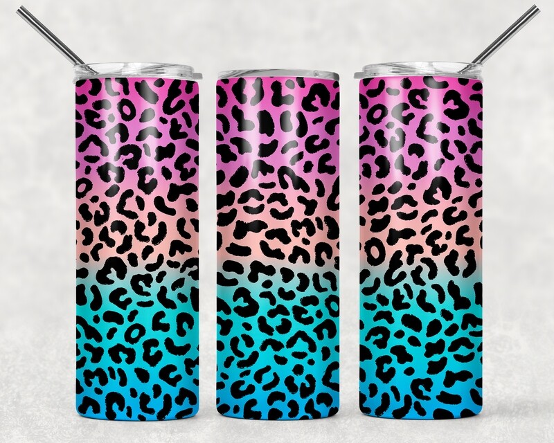 Bright Purple Pink Aqua Cheetah Print Tumbler