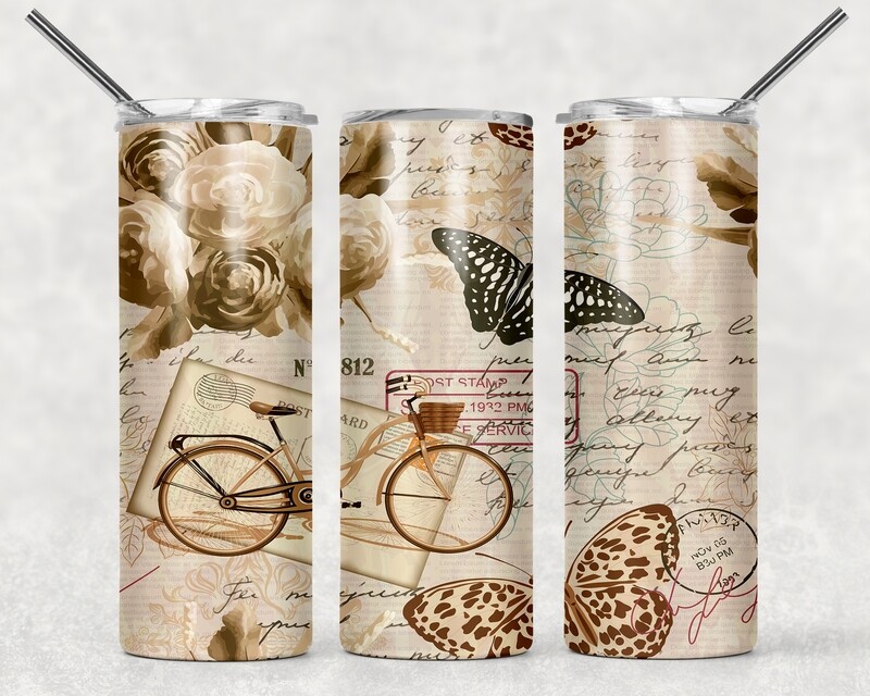 Vintage Butterfly Letters Tumbler