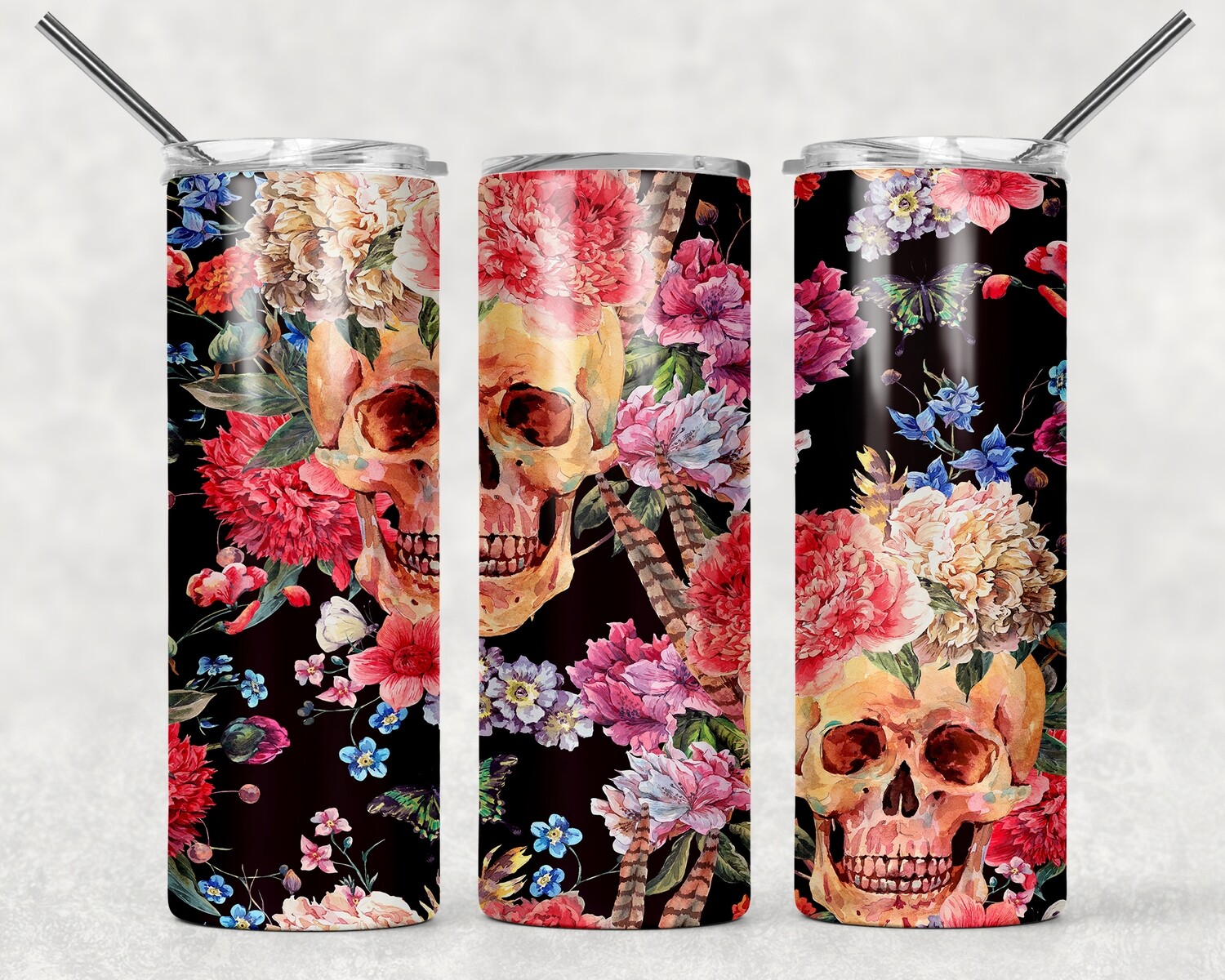 Floral Skull Tumbler