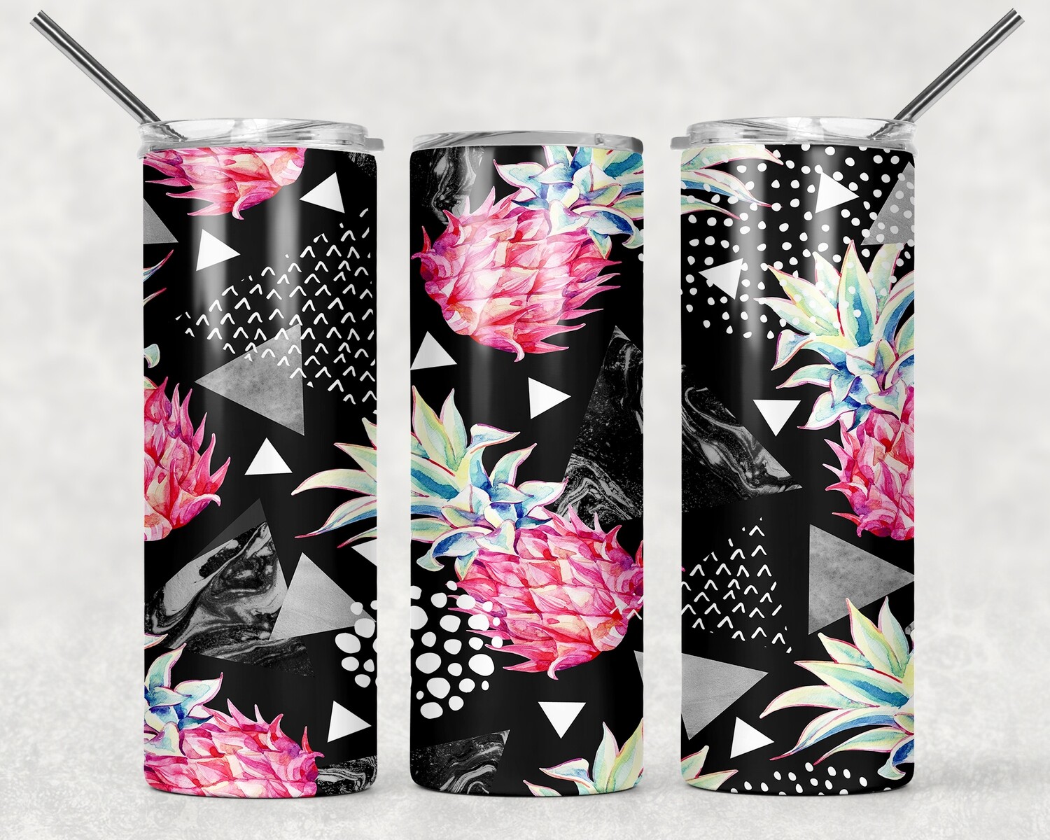 Floral Summer Black Pineapple Tumbler