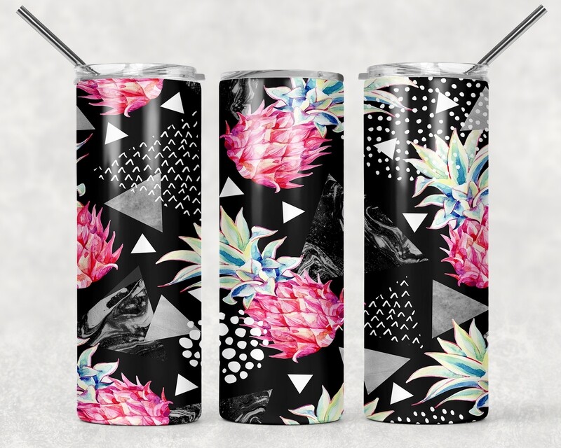 Floral Summer Black Pineapple Tumbler