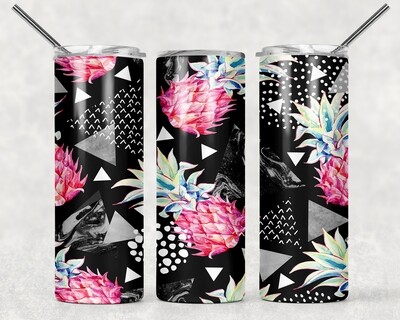 Floral Summer Black Pineapple Tumbler
