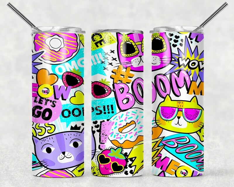 Comic Book Cat 80&#39;s 90&#39;s Pop Culture Tumbler