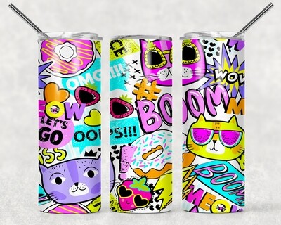 Comic Book Cat 80&#39;s 90&#39;s Pop Culture Tumbler