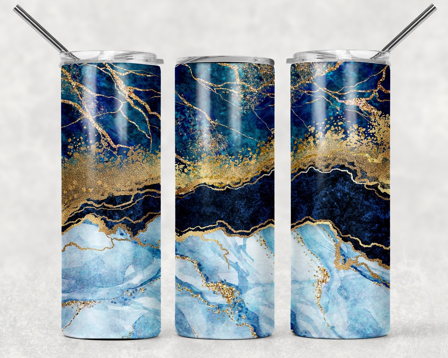 Navy Blue Beach Glitter Gold Tumbler