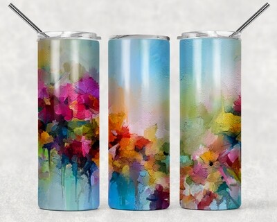 Blue Purple Orange Abstract Floral Tumbler