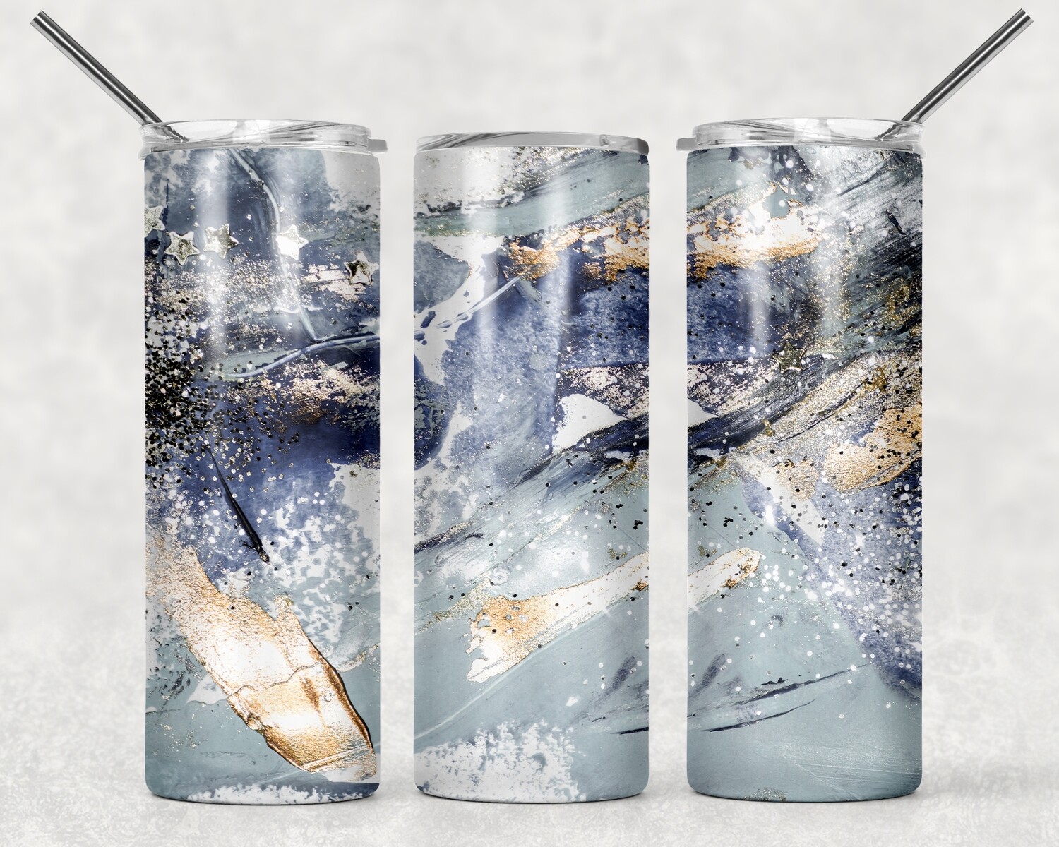 Silver Blue Glitter Abstract Marble Tumbler