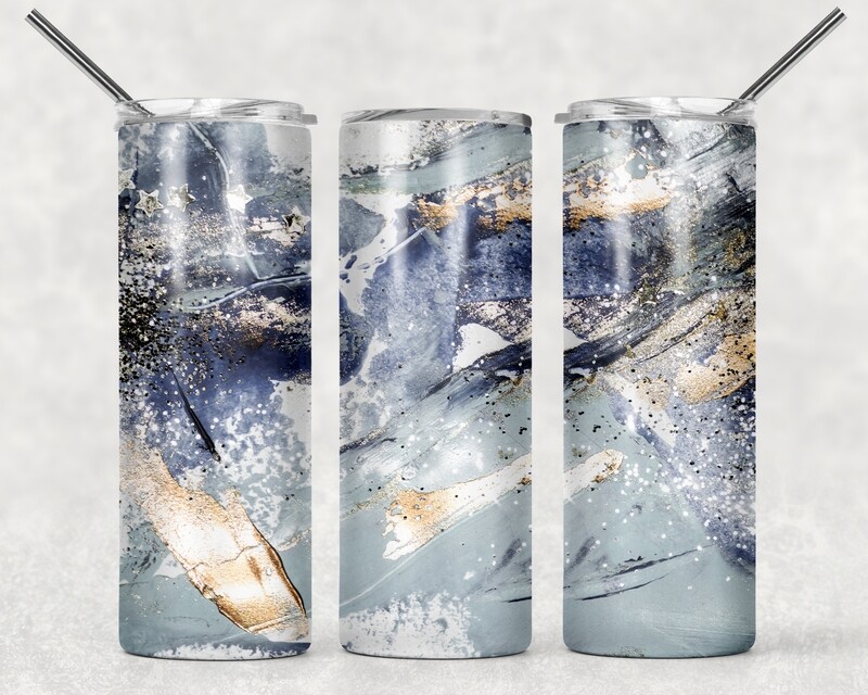 Silver Blue Glitter Abstract Marble Tumbler
