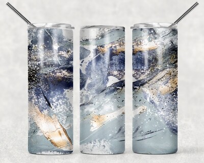 Silver Blue Glitter Abstract Marble Tumbler