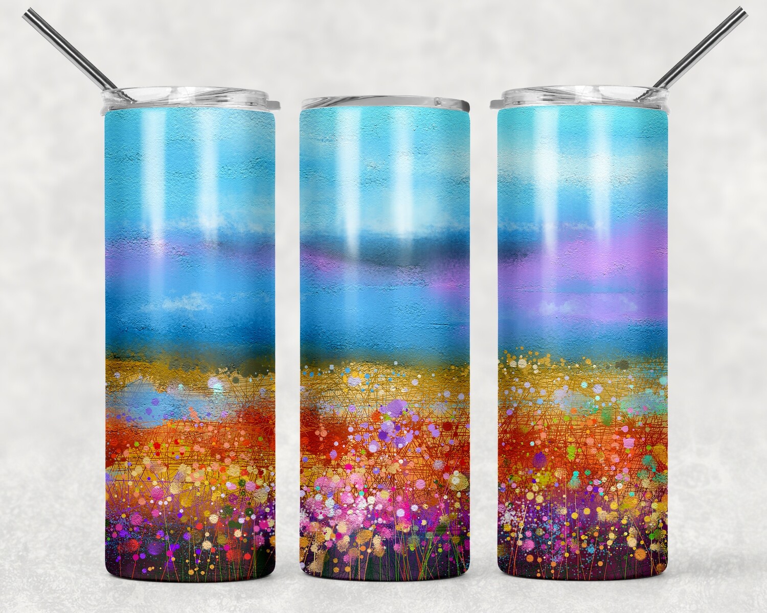 Blue Purple Orange Abstract Glitter Tumbler
