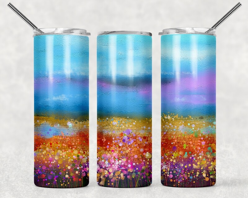 Blue Purple Orange Abstract Glitter Tumbler