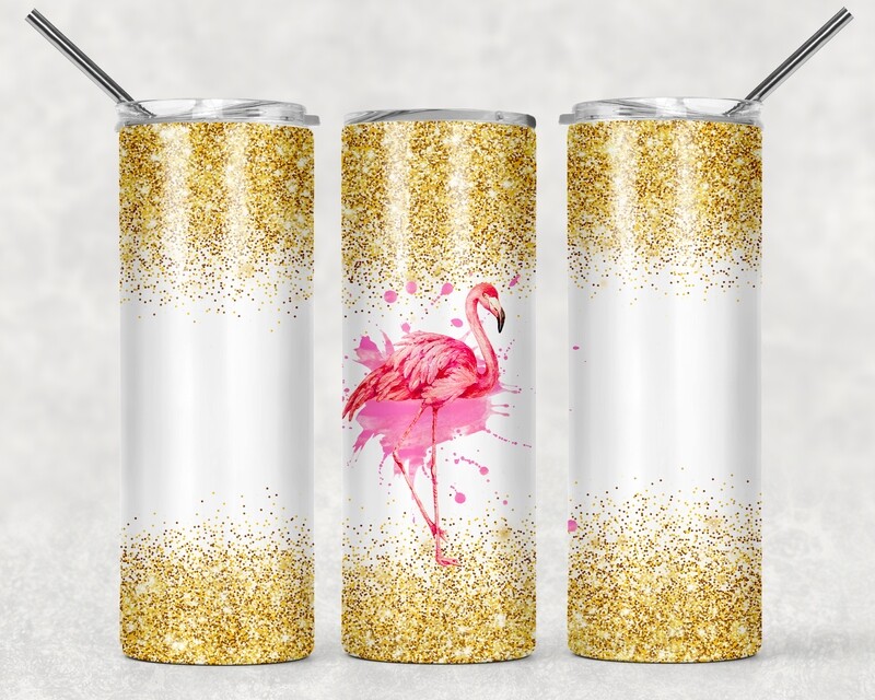 Flamingo Glitter Gold Tumbler