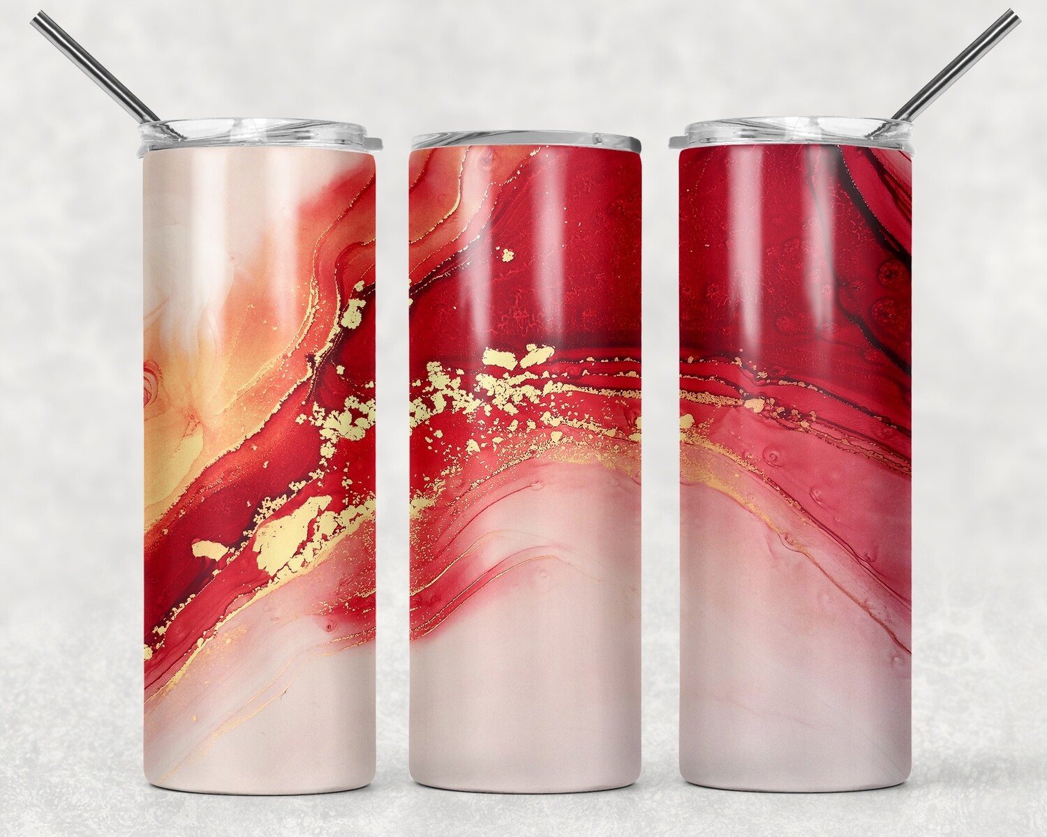 Red Gold Glitter Marble Tumbler