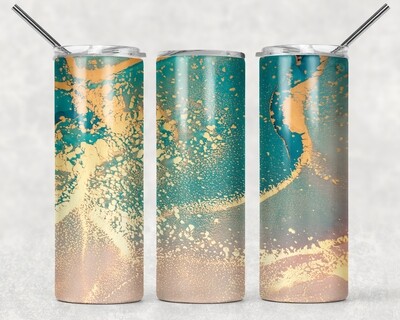 Turquoise Blue Beach Glitter Marble Tumbler