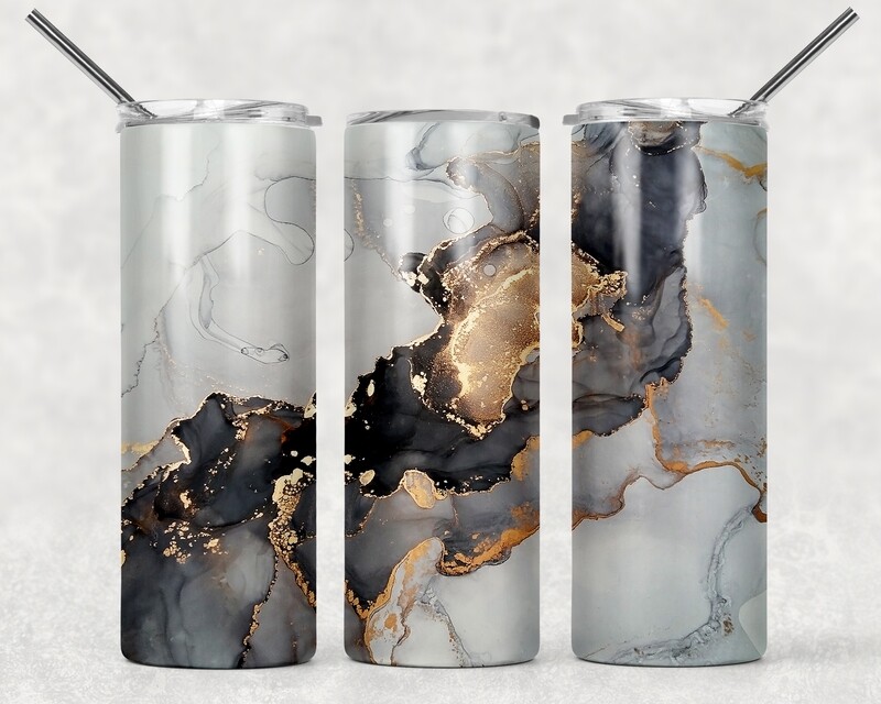 Silver Black Glitter Abstract Marble Tumbler