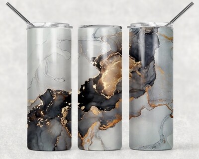 Silver Black Glitter Abstract Marble Tumbler