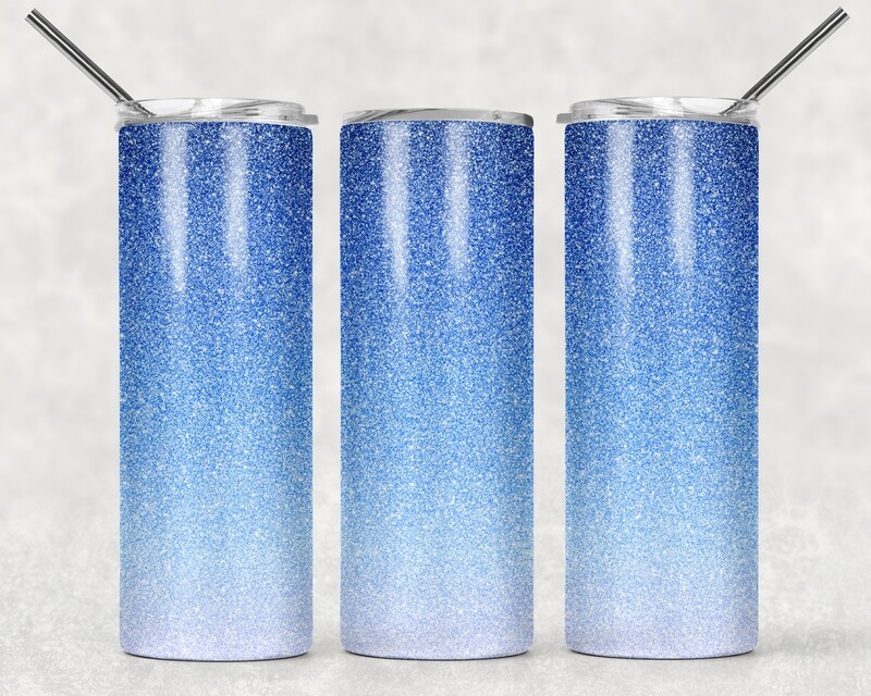 Blue to White Ombre Glitter Tumbler