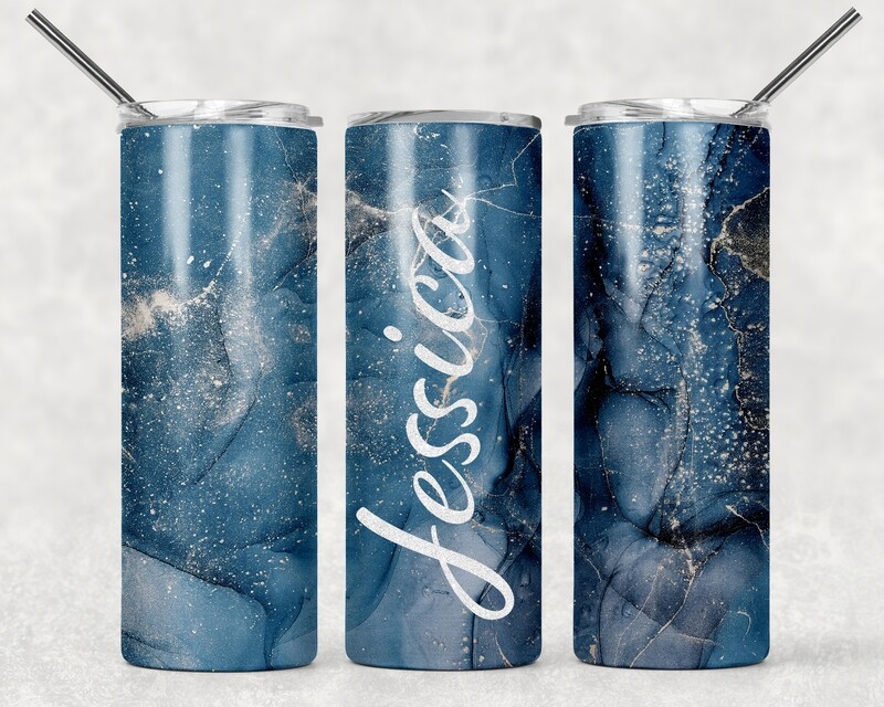 Navy Blue Beach Glitter Galaxy Tumbler With Your Text