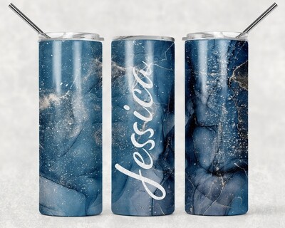 Navy Blue Beach Glitter Galaxy Tumbler With Your Text