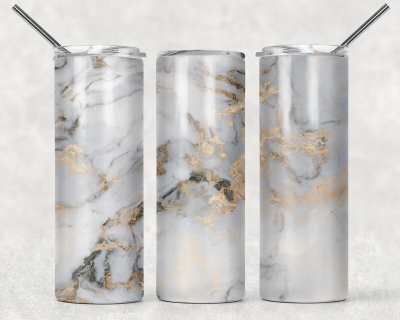 White Black and Gold Marble Abstract Tumbler