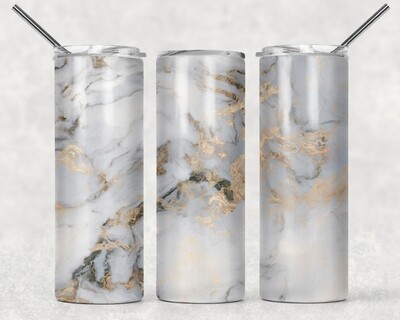 White Black and Gold Marble Abstract Tumbler