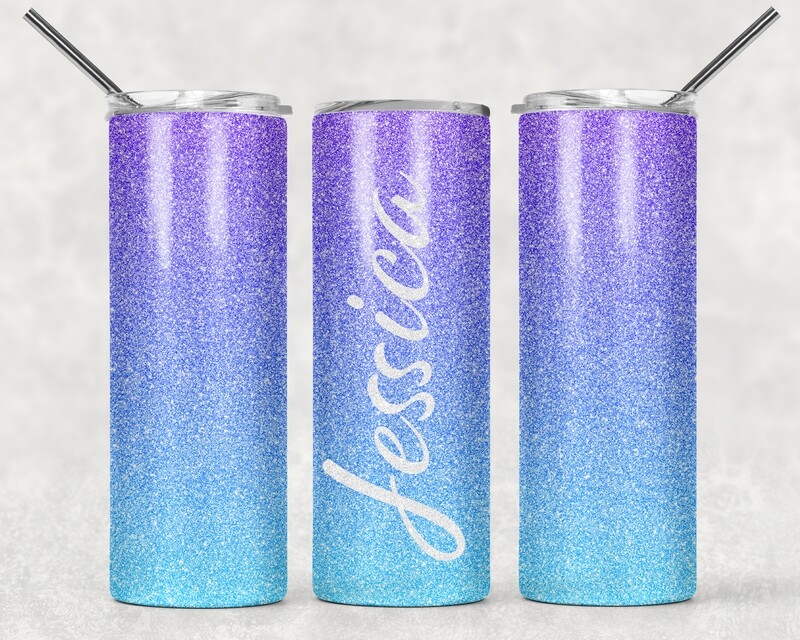 Purple Blue Ombre Glitter Tumbler With Your Text
