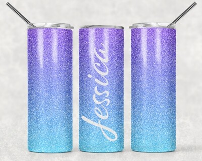Purple Blue Ombre Glitter Tumbler With Your Text