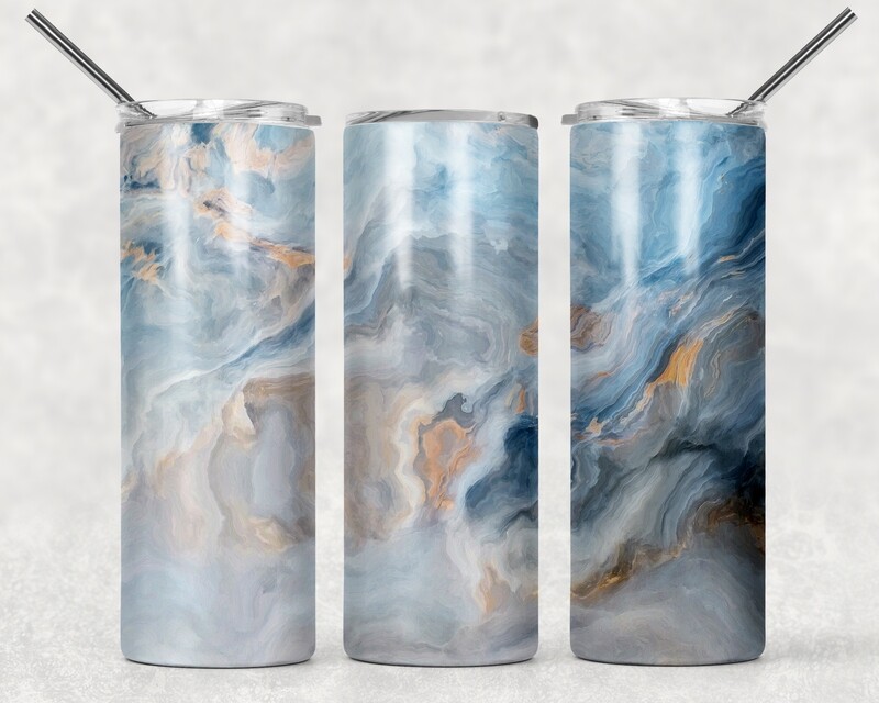 Light Blue Gold Marble Abstract Tumbler