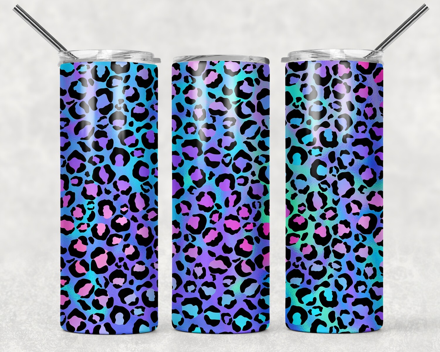 Bright Purple Pink Aqua Cheetah Print Leopard Print Tumbler