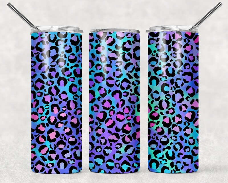 Bright Purple Pink Aqua Cheetah Print Leopard Print Tumbler