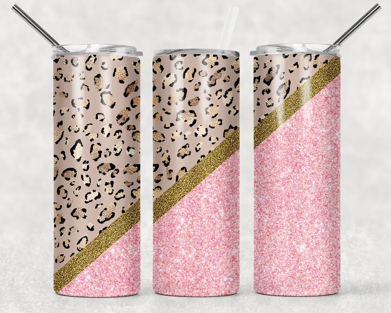 Cheetah Print Pink Glitter Leopard Print Tumbler